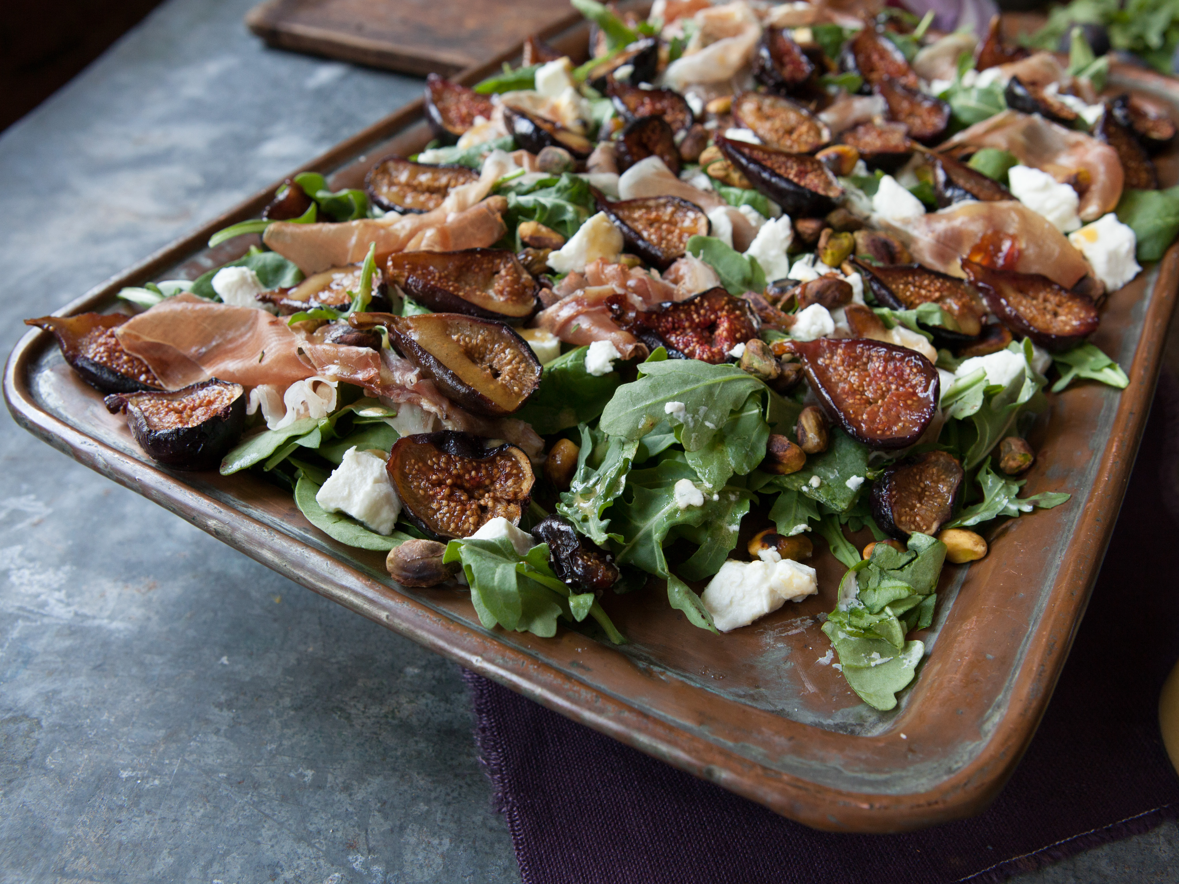Roasted Fig Salad with Goat Cheese, Prosciutto Arugula Recipe | Laura Vitale | Cooking Channel